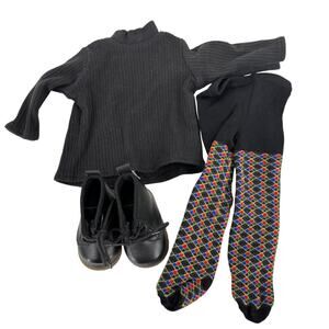 American Girl Doll Argyle Tights Ribbed Top Black Lug Boots Set Pleasant Company